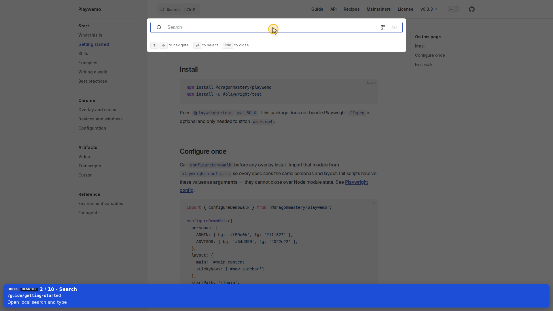 Typing overlay in search